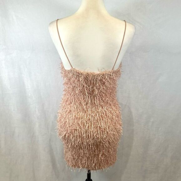 Pink fuzzy eyelash fringe sparkling cami mini dress size small - Picture 7 of 9